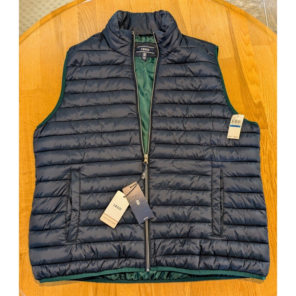 NWT Men's IZOD Advantage Performance Wind Resistant Puffer Nylon Vest XL Navy